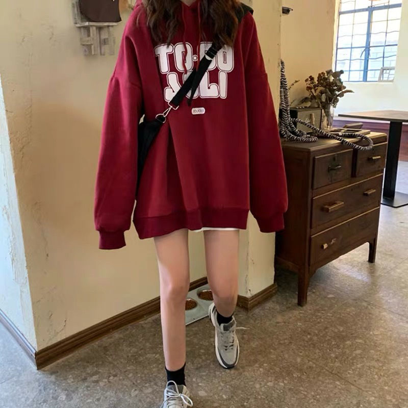 Autumn and winter Korean new loose homestay BF small jacket coat Plush thickened Hooded Sweater female student