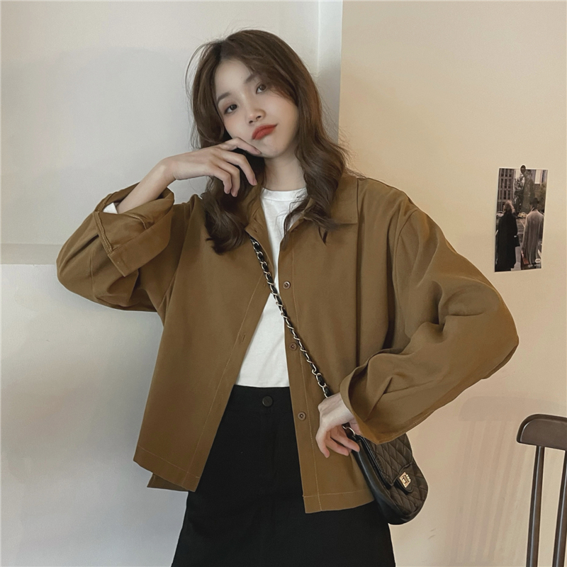 Real price! Coffee loose and versatile long sleeve coat women's autumn Vintage Brushed Copper Ammonia shirt