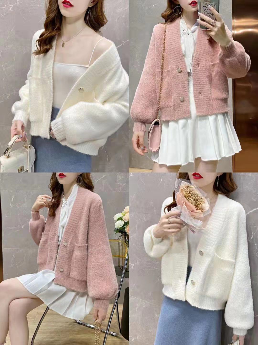 Imitation mink sweater cardigan women's autumn thickened short short short short man's loose, lazy and fairy knitted coat