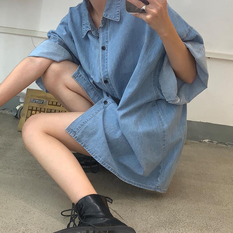 2020 new denim shirt jacket women's Korean loose student BF retro versatile lazy mid length top