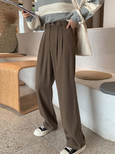 Non real shooting new Hong Kong style suit pants spring and summer vertical straight pants loose women's leisure wide leg pants