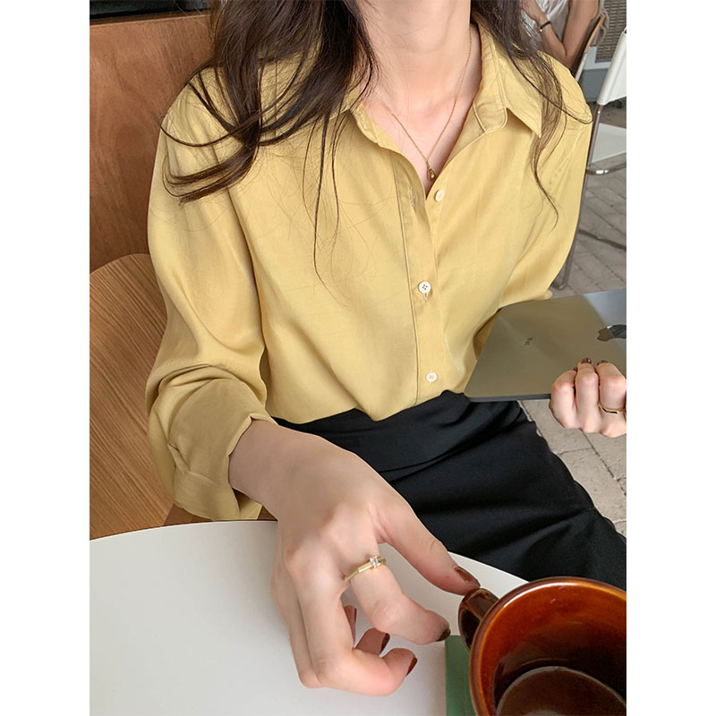 Real time Lapel long sleeve shirt women's autumn and winter new loose and thin outer shirt medium and long coat