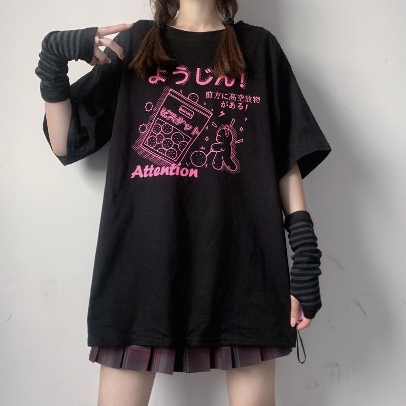 Japanese E-sports girl Short Sleeve Black T-Shirt Korean student Komatsu Hara Sufeng half sleeve T-shirt