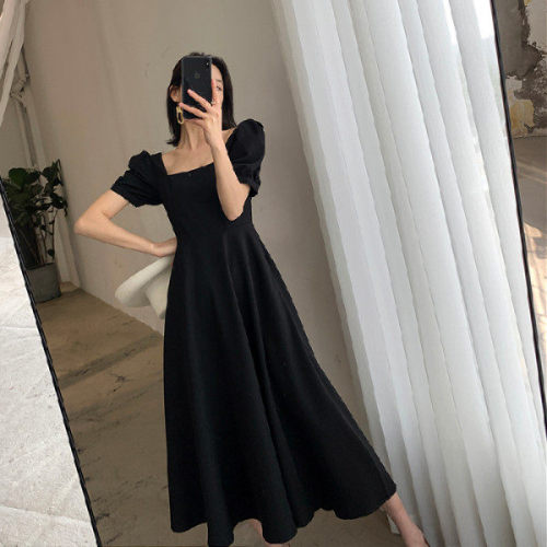 Large women's  summer new retro Hepburn style small black dress