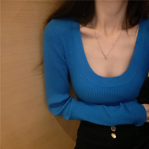 Real photo, real price, Korean version, thick and thin basic collar, elastic knitting bottoming shirt