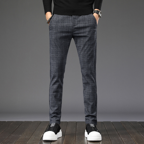 2021 winter fashion men's casual pants straight tube lattice business casual leg pants