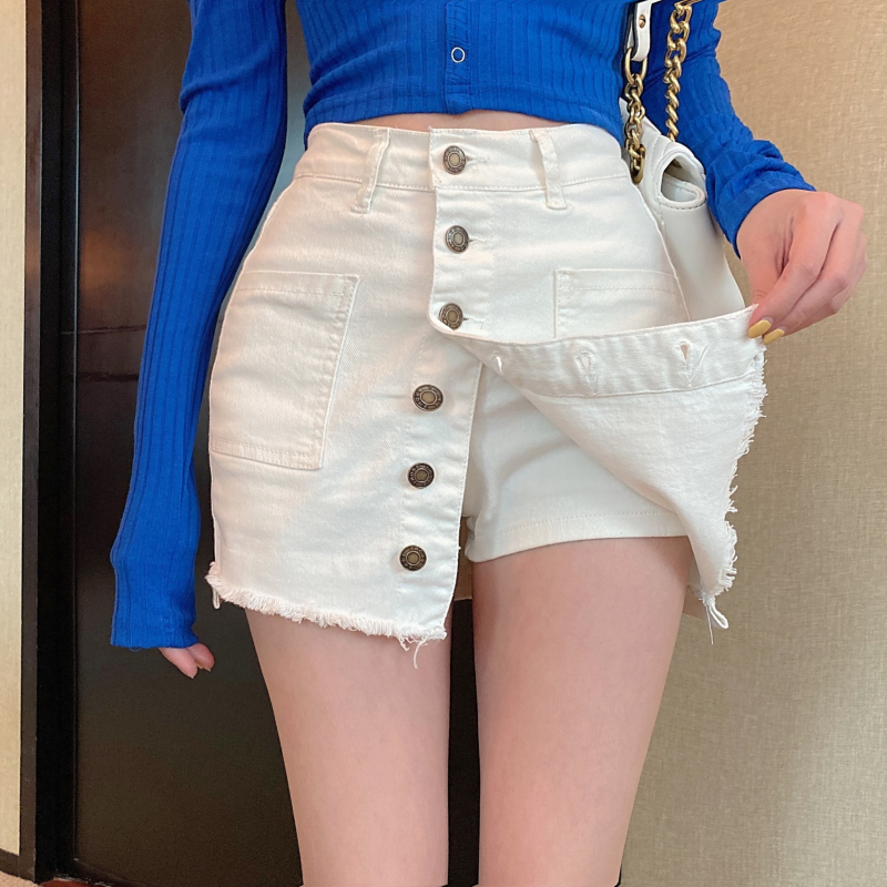 Real photo, real price, European and American high waist, buttocks, denim short skirt, thin character, half skirt, light proof skirt and pants