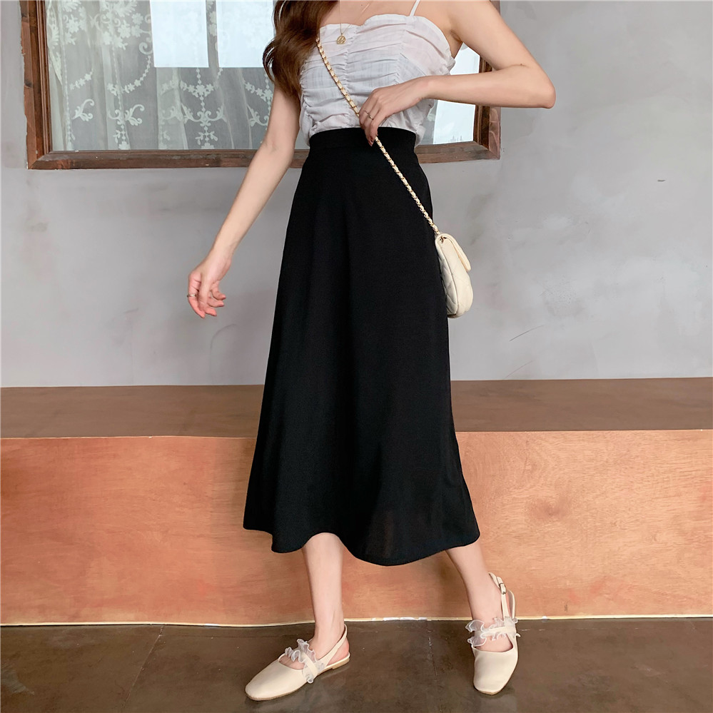 Real lady skirt summer dress medium length umbrella skirt high waist slim fairy A-line skirt