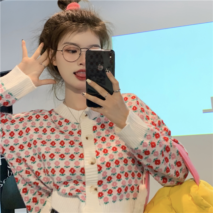 New real price real shooting pure desire coat female sweet girl style short short sweater knitted cardigan