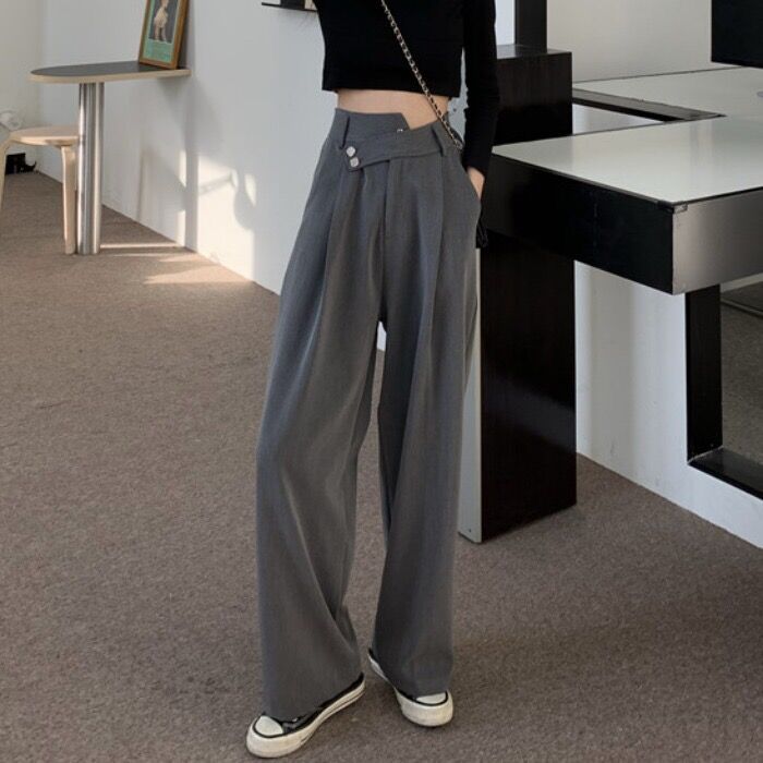 Korean version loose and slim straight Wide Leg Pants Large Size fat mm floor dragging casual suit pants women's fashion
