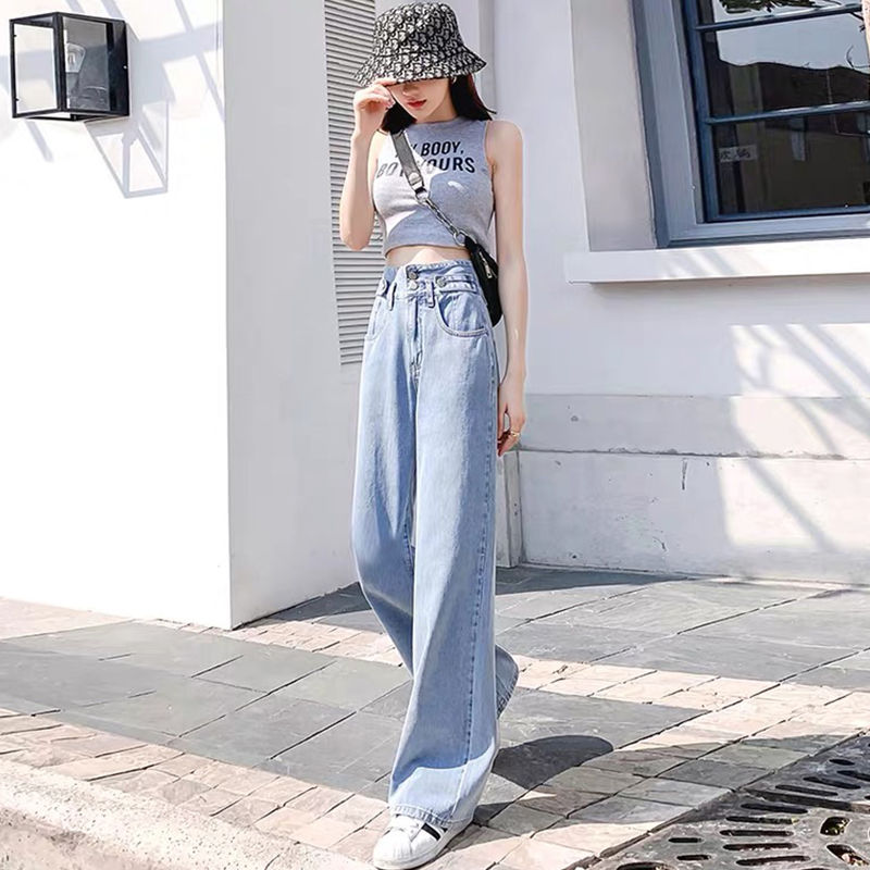 New wide leg pants for women's high waist and elegant denim