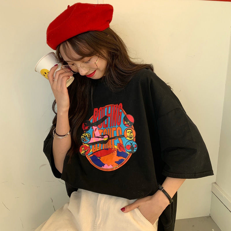 Ins short sleeve t-shirt female students summer new Korean loose BF style half sleeve T-shirt fashion