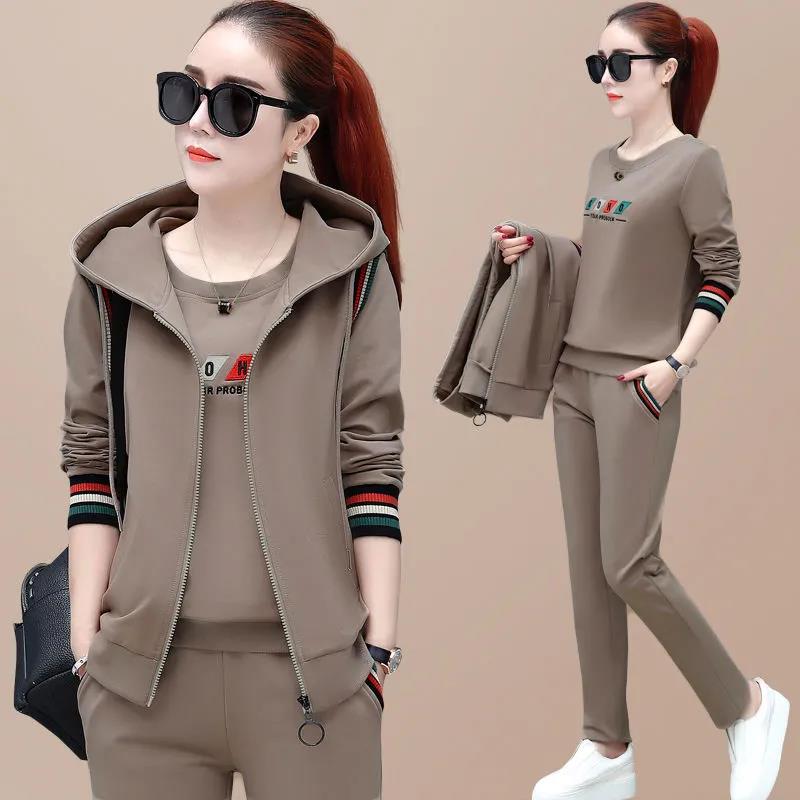 New spring vest three piece set women's Korean version autumn long sleeve sweater large casual sportswear set women