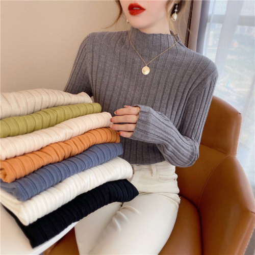 Official figure 6 color half high neck bottomed knitted sweater women's Korean version versatile loose elastic slim fit