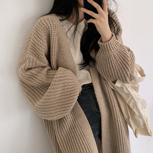 New Japanese retro loose outer wear long sweater women's coat lazy Style Lantern Sleeve knitted cardigan women