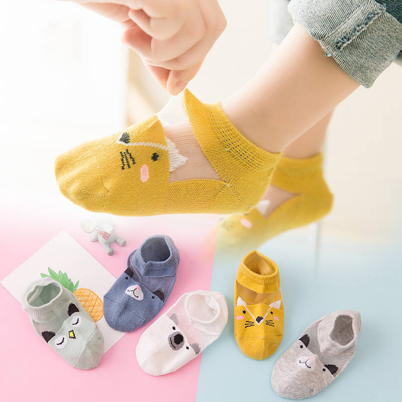 Children's socks summer thin mesh boat socks breathable girls crystal socks baby spring ice silk stockings children socks