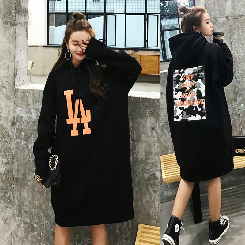 Official website figure autumn and winter Large Plush Hooded Jacket loose long sweater women