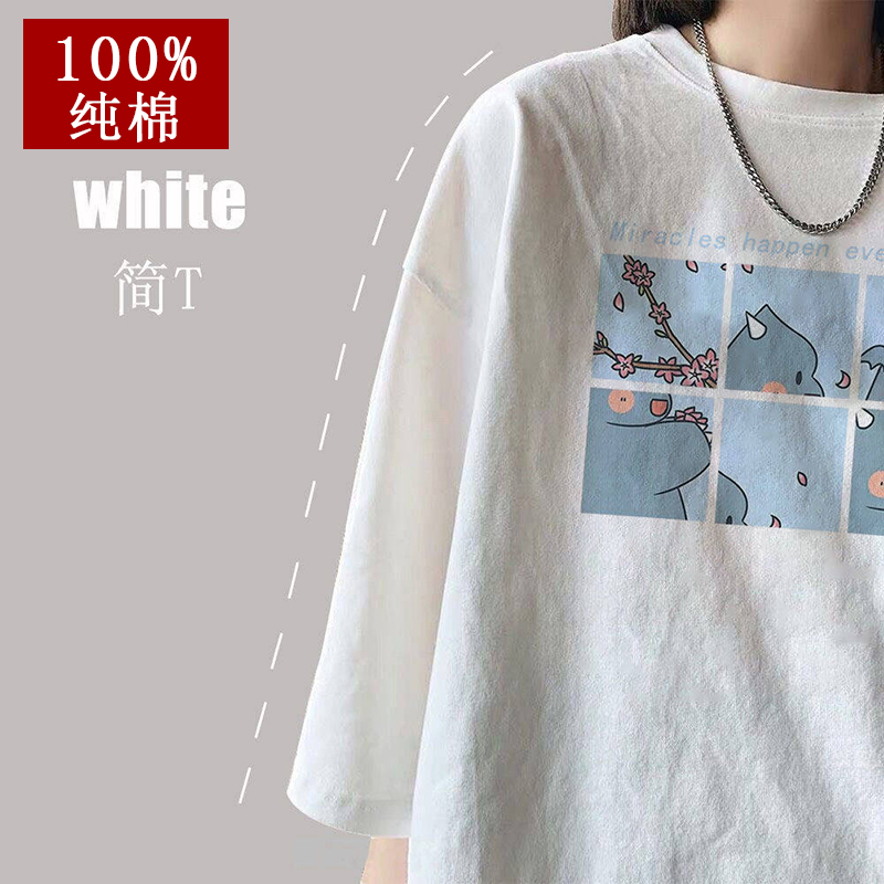 2021 summer new round neck loose print short sleeve T-shirt for women