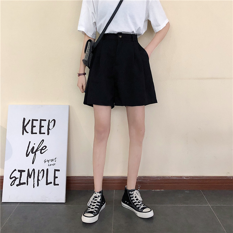 Real photo real price Suit Shorts women's high waist straight tube loose students' five point pants show thin casual pants