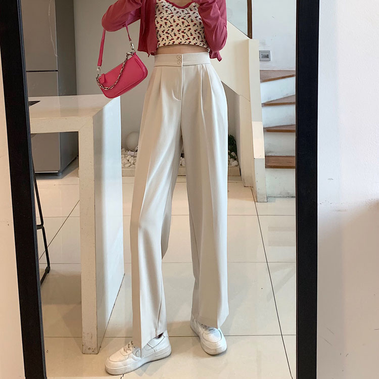 Real price ~ 2021 suit pants straight pants loose hanging feeling casual semi Elastic Waist Wide Leg Pants women's pants