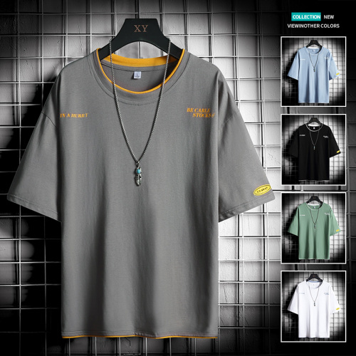 Mesh t-shirt men's Imitation cotton short sleeve summer casual loose round neck multi color base shirt