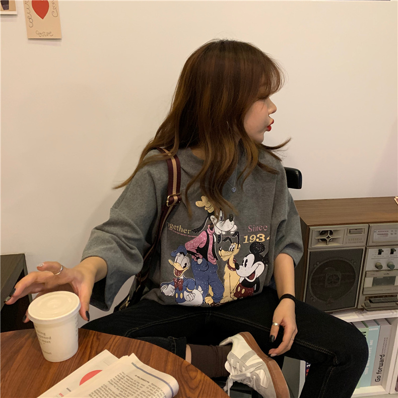 6535 cotton Mickey Mouse short sleeve t-shirt female super fire loose Korean versatile BF lazy WindNet red clothes