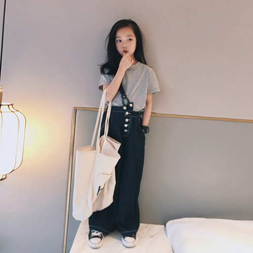 Aishangduo girls' jeans 2021 summer wear new Zhongda children's casual Korean loose strap pants floor length pants