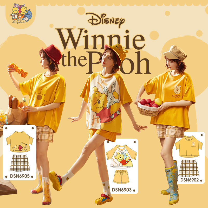 Disney Winnie the Pooh pajamas women's 2021 new summer thin short sleeve suit men's home wear for lovers