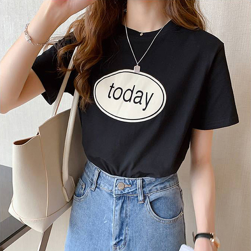Short sleeve T-shirt women's fashion 2021 new summer Korean version versatile student letter printing top women's wear