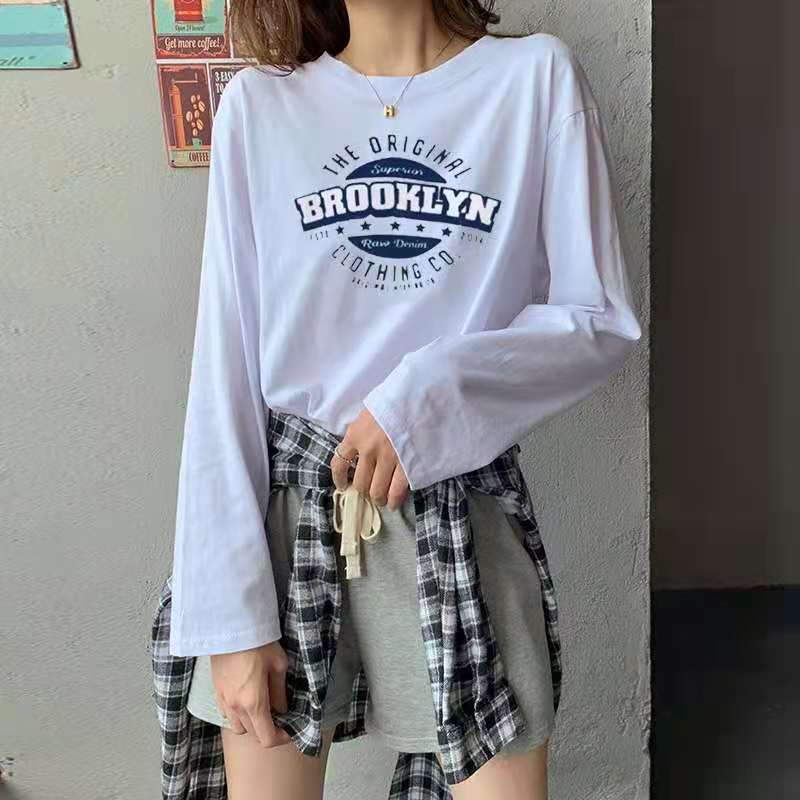 Autumn Korean T-shirt printed loose bottomed shirt long sleeve top spring and Autumn