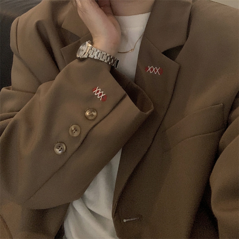 Real shot real price design sense embroidered standard temperament small suit coat women's autumn high sense loose casual coat
