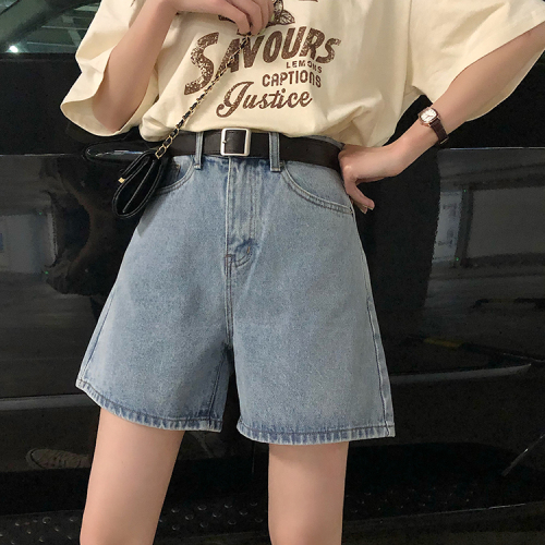 Real photo real price Korean version simple two color denim shorts High Waist Wide Leg Pants