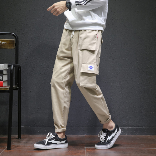 Men's casual pants, 9-minute trousers, loose straight-barrel overalls