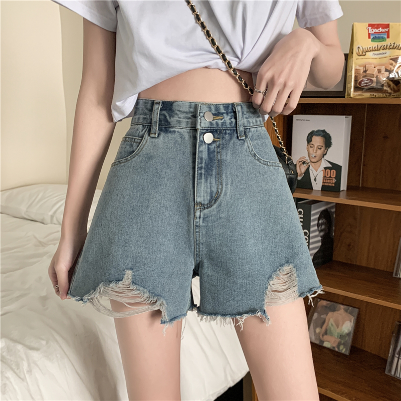 Real photo real price ~ new high waist thin summer loose A-line Wide Leg Denim Shorts for women