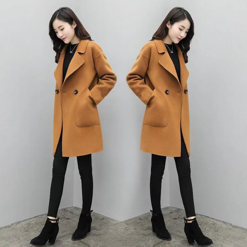 Autumn and winter woolen coat women's medium and long Korean large size woolen coat loose and thin woolen coat