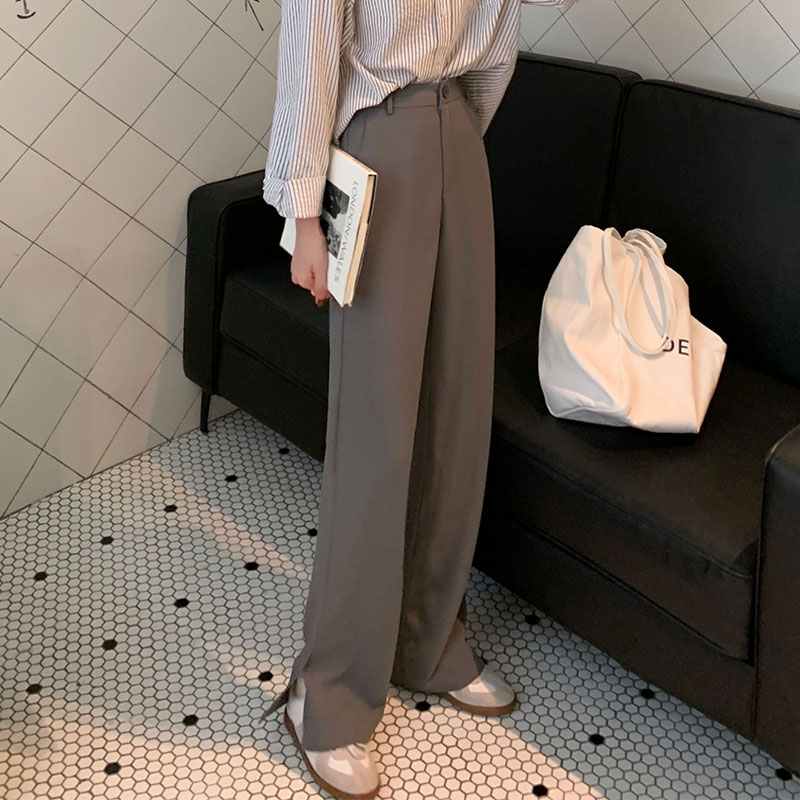 Real shot 21 new high waist slim personalized split casual pants women's Korean straight pants