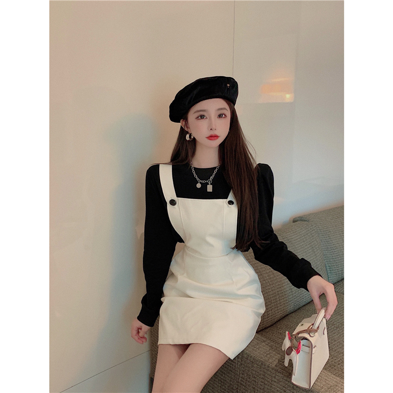 Real price! PU leather waist a-bag hip strap skirt + shoulder pad with long sleeve T-shirt