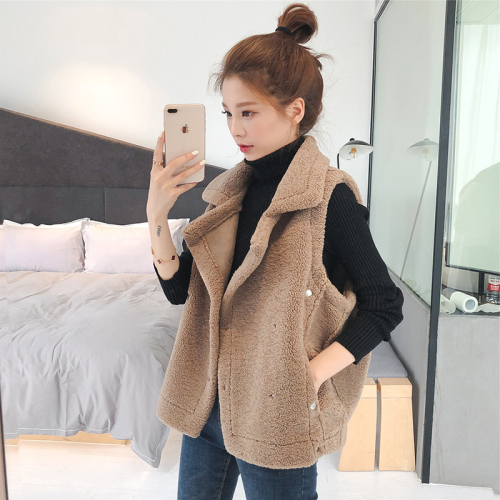 Autumn and winter 2020 new Korean version large lapel lamb wool vest female Plush vest vest vest vest sleeveless waistcoat