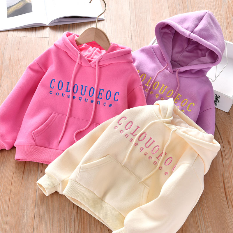 Thickened sweater for girls autumn / winter 19 new hooded children's top Korean version warm children's Pullover baby cute