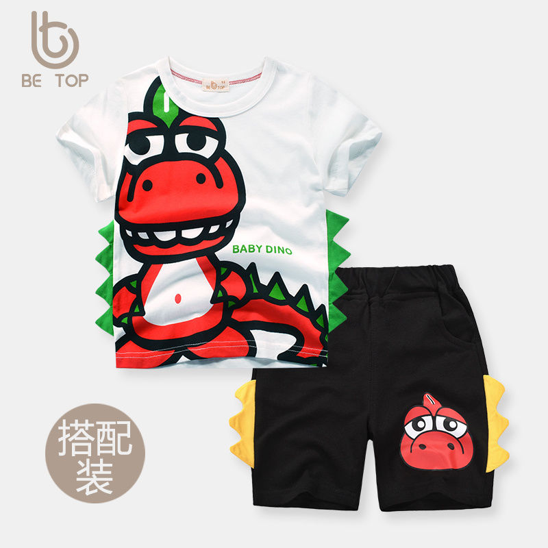 Be top children's suit children's combination summer cartoon cotton Pullover short sleeve pants summer new