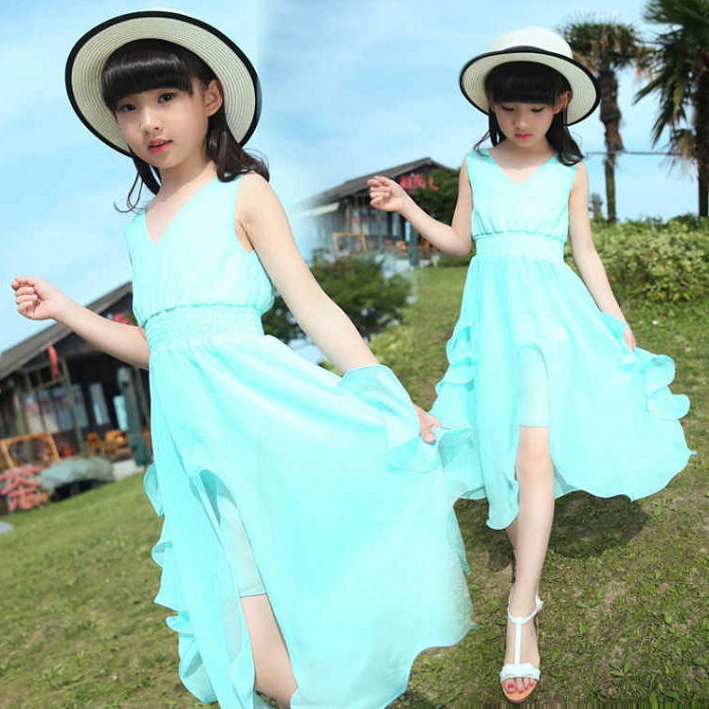 New style children's dress summer Korean version children's Long Beach skirt summer dress children's chiffon skirt summer