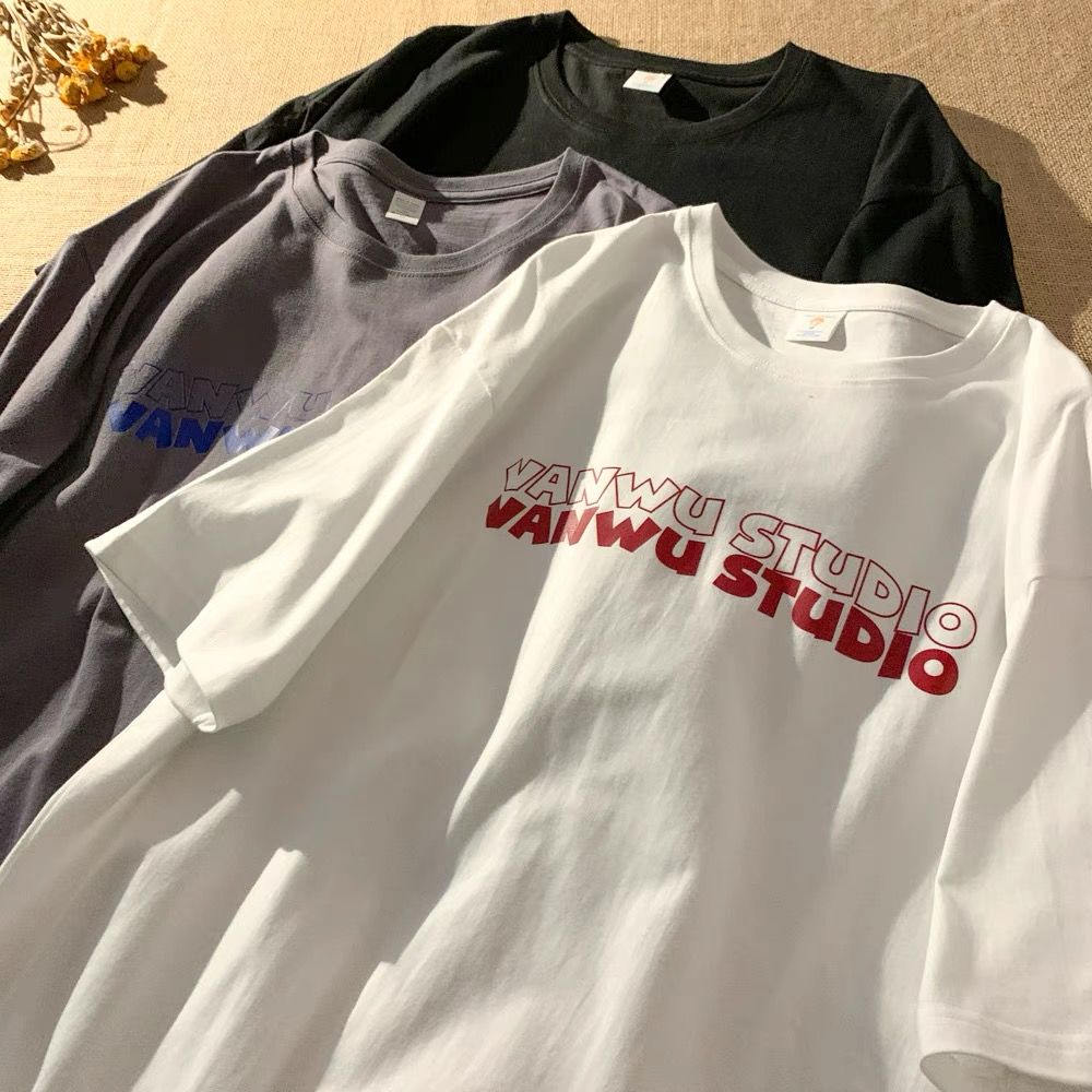 2021 summer T-shirt girl short sleeve student lazy print medium long T-shirt girl