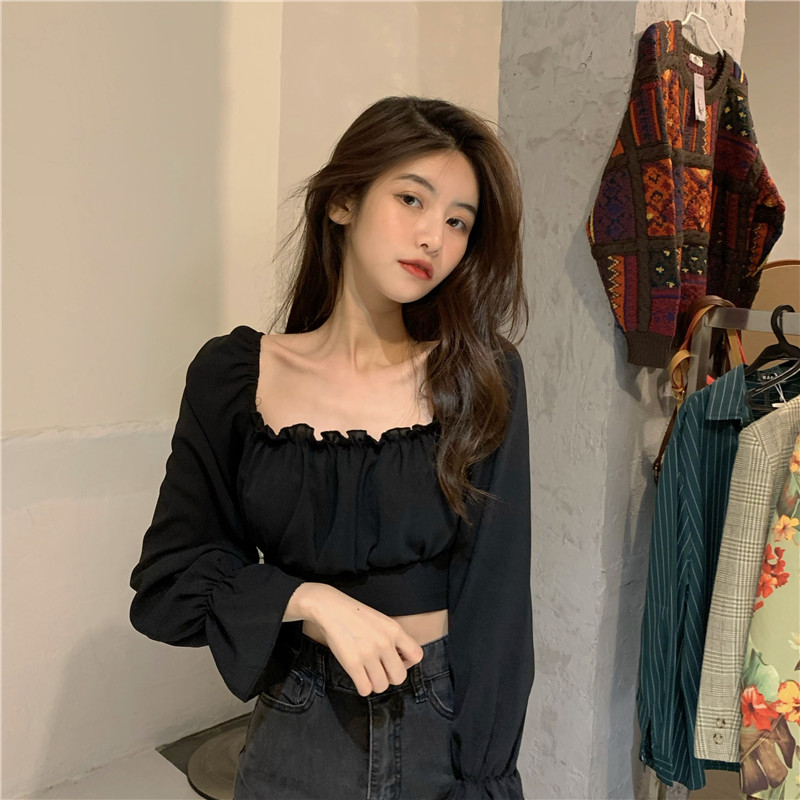 Real shot real price design sense French minority sexy backless slim long sleeved shirt