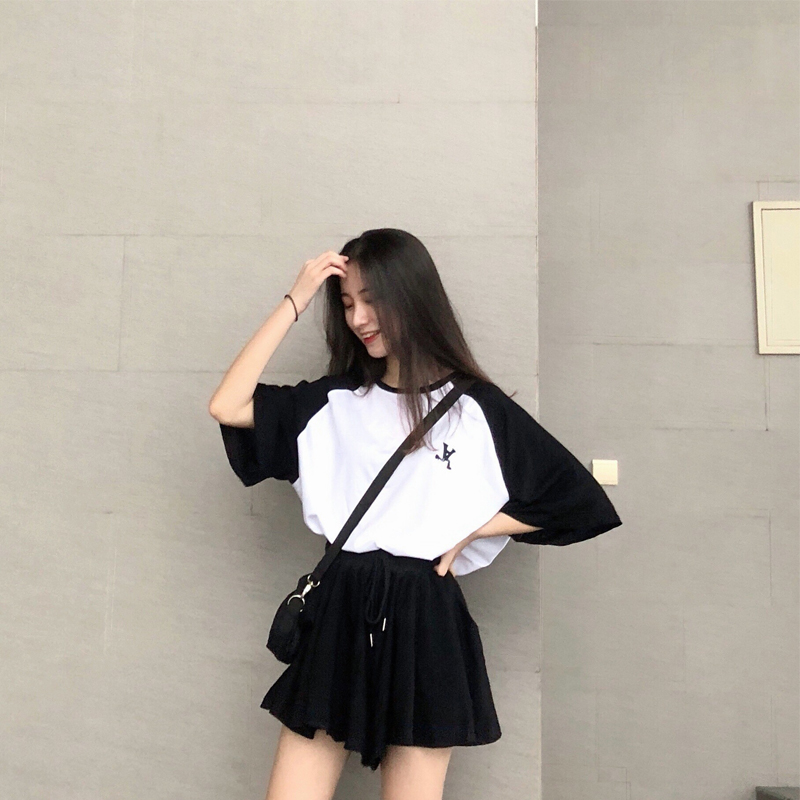 Fashion suit women's summer new Korean version top irregular High Waist Wide Leg Pants skirt pants gram