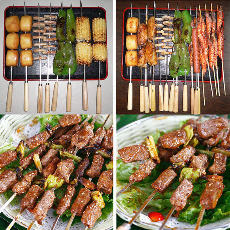 Stainless steel barbecue fish clip grate barbecue stick barbecue mutton kebab barbecue flat stick round stick Chisel Set tool
