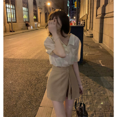 Real price high waist A-line suit skirt pants summer wide leg loose show thin versatile casual shorts female 11662