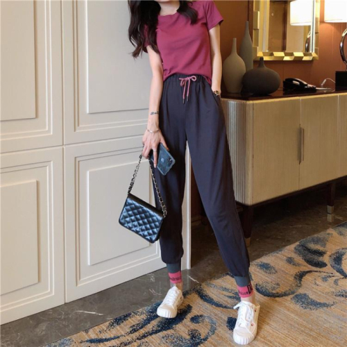 2021 summer two piece suit of western style age reducing net red short sleeve T-shirt high waist leisure Leggings sports suit