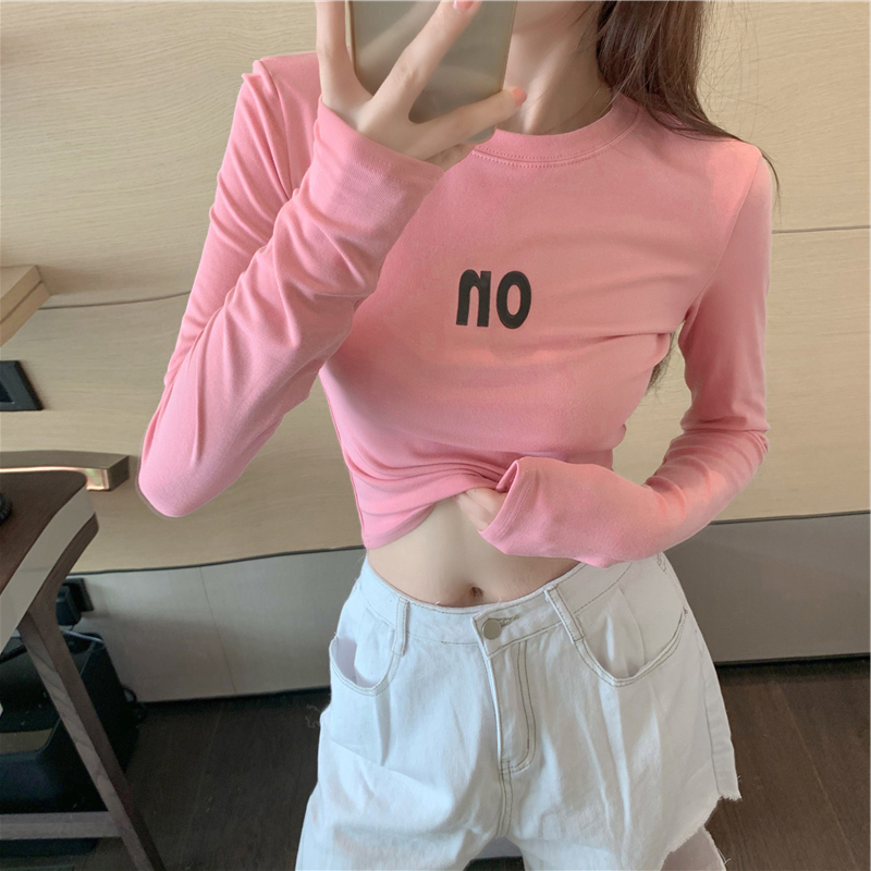 2021 new autumn new slim long sleeve T-shirt letter print Korean women's top 95% cotton 5% spandex