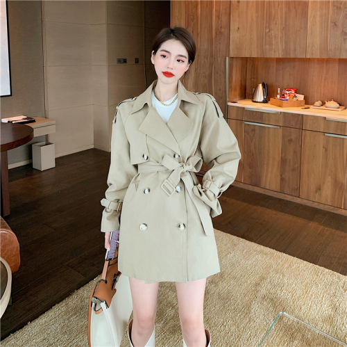 Real price real price 2021 autumn chic foreign style waist closing windbreaker double row button air long sleeve coat female