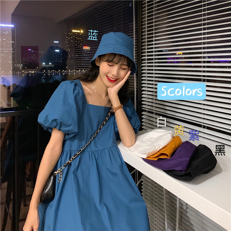 New style real price ~ Korean girl loose square collar doll dress two piece free hat